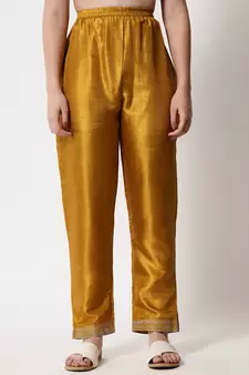 Mustard embroidered silk blend Kurta Pant With Dupatta