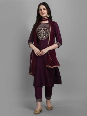 Purple embroidered silk blend salwar 1