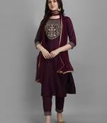 Purple embroidered silk blend salwar