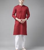Men Maroon & Gold Printed Straight Kurta With Pyjama