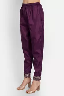 Purple embroidered chanderi Kurta Pant With Dupatta