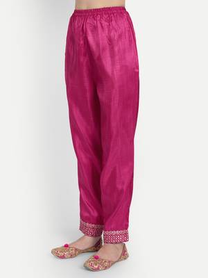 Pink embroidered chanderi Kurta Pant With Dupatta 4