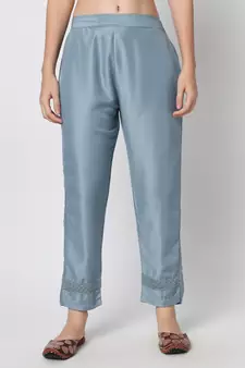 Aqua-blue embroidered silk blend Kurta Pant With Dupatta