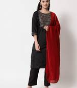 Black embroidered silk blend Kurta Pant With Dupatta