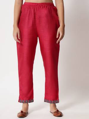 Red embroidered cotton silk Kurta Pant With Dupatta 4