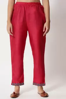 Red embroidered cotton silk Kurta Pant With Dupatta