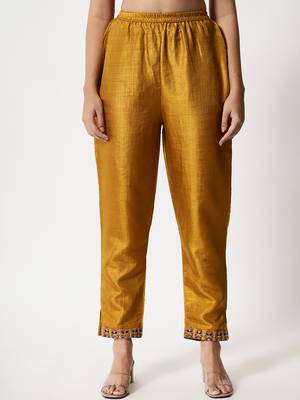 Mustard embroidered cotton silk Kurta Pant With Dupatta 4
