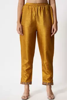 Mustard embroidered cotton silk Kurta Pant With Dupatta