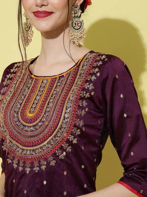 Purple embroidered silk blend Kurta Pant With Dupatta 2