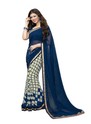 Blue printed Georgette saree with blouse 1