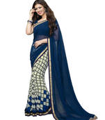 Blue printed Georgette saree with blouse