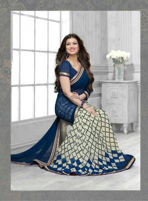 Blue printed Georgette saree with blouse 2