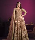 Peach embroidered net salwar kameez