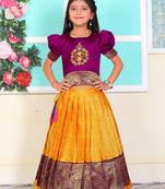 Kids New south Indian traditional pattu pavadai Jacquard Lehenga choli for girls dress