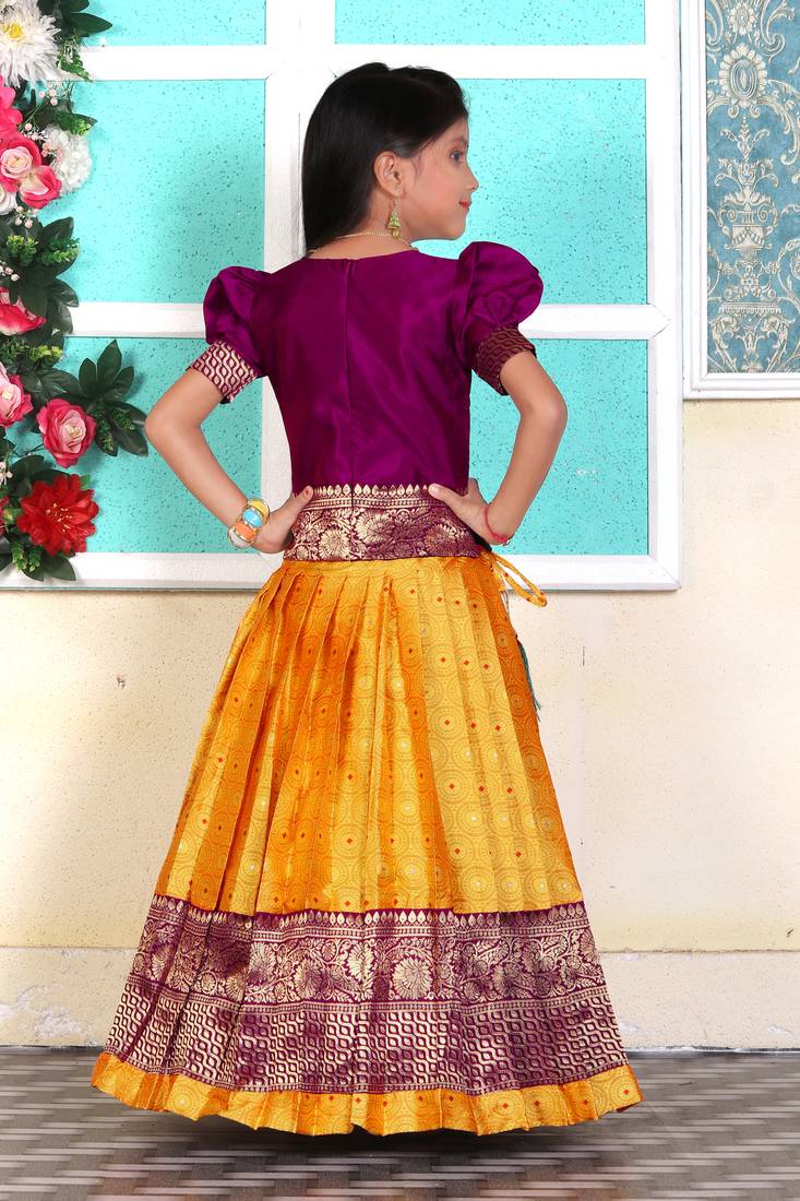 Kids New south Indian traditional pattu pavadai Jacquard Lehenga choli for girls dress