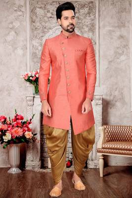 Pink embroidered art silk sherwani 1