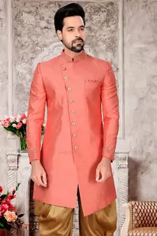 Pink embroidered art silk sherwani