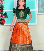 New south Indian traditional pattu pavadai Jecquard Lehenga choli for Kids girls dress