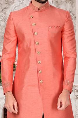 Pink embroidered art silk sherwani 3