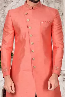 Pink embroidered art silk sherwani
