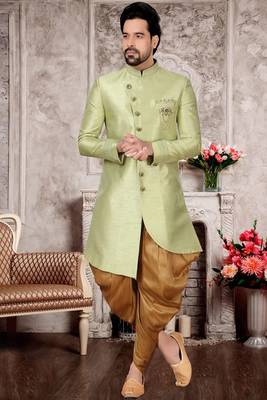 Green embroidered art silk sherwani 1