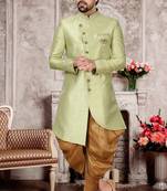 Green embroidered art silk sherwani