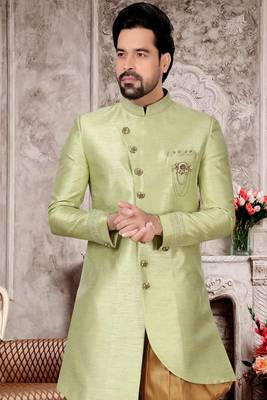 Green embroidered art silk sherwani 2