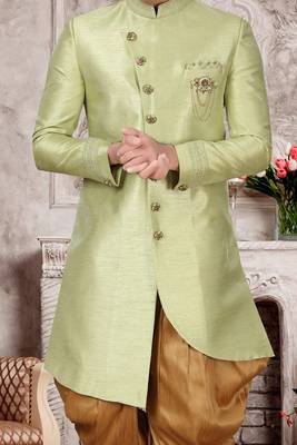Green embroidered art silk sherwani 3