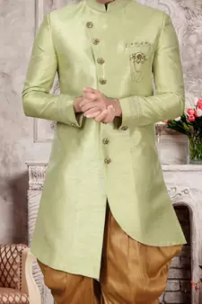 Green embroidered art silk sherwani
