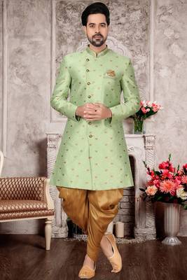 Green embroidered brocade sherwani 1