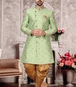 Green embroidered brocade sherwani