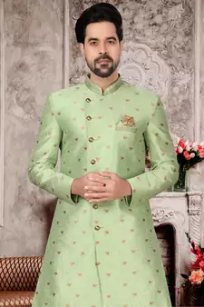 Green embroidered brocade sherwani