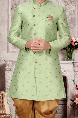 Green embroidered brocade sherwani 3