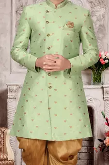 Green embroidered brocade sherwani