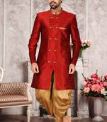 Maroon embroidered art silk sherwani