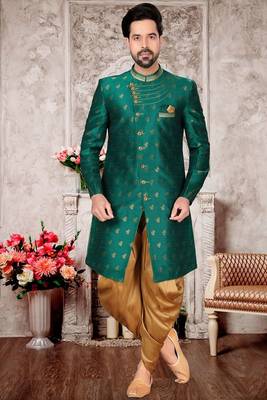 Green embroidered brocade sherwani 1