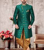 Green embroidered brocade sherwani