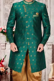 Green embroidered brocade sherwani