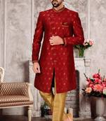 Maroon embroidered brocade sherwani