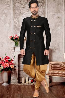 Black embroidered art silk sherwani 1