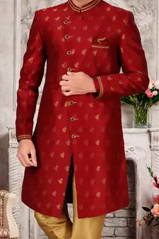 Maroon embroidered brocade sherwani