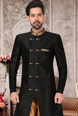Black embroidered art silk sherwani 2