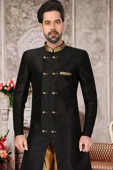 Black embroidered art silk sherwani