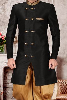Black embroidered art silk sherwani 3