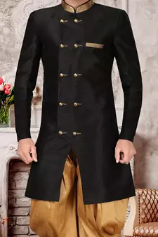 Black embroidered art silk sherwani