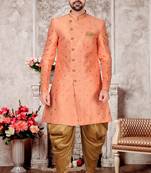 Beige embroidered brocade sherwani