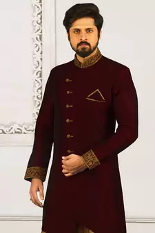 Maroon embroidered art silk sherwani