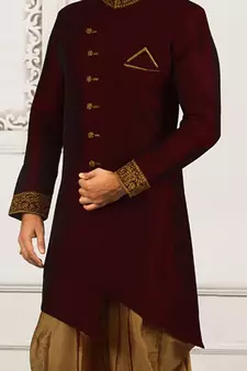 Maroon embroidered art silk sherwani