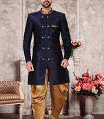 Blue embroidered art silk sherwani
