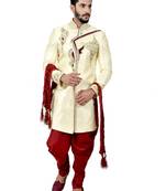 Fawn embroidered brocade sherwani
